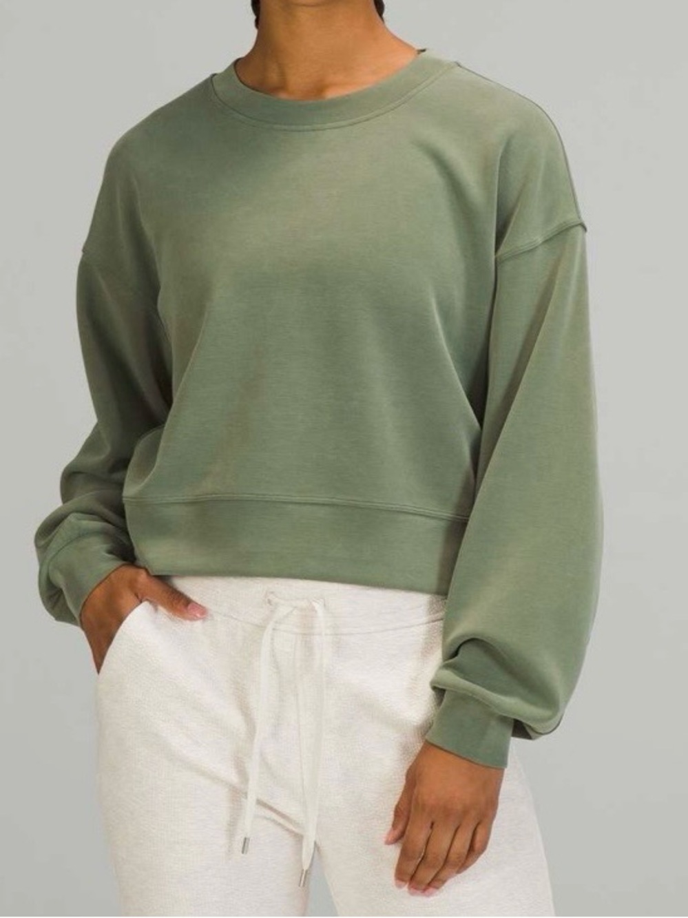 Lululemon Softstreme Perfectly Oversized Cropped Crew Green Sweatshirt